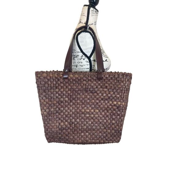 CORN-HUSH BROWN STRAW TOTE BAG 16’x 14’ CLOTH LINEN BOHO BEACH BAG VERSATILE - Picture 2 of 15